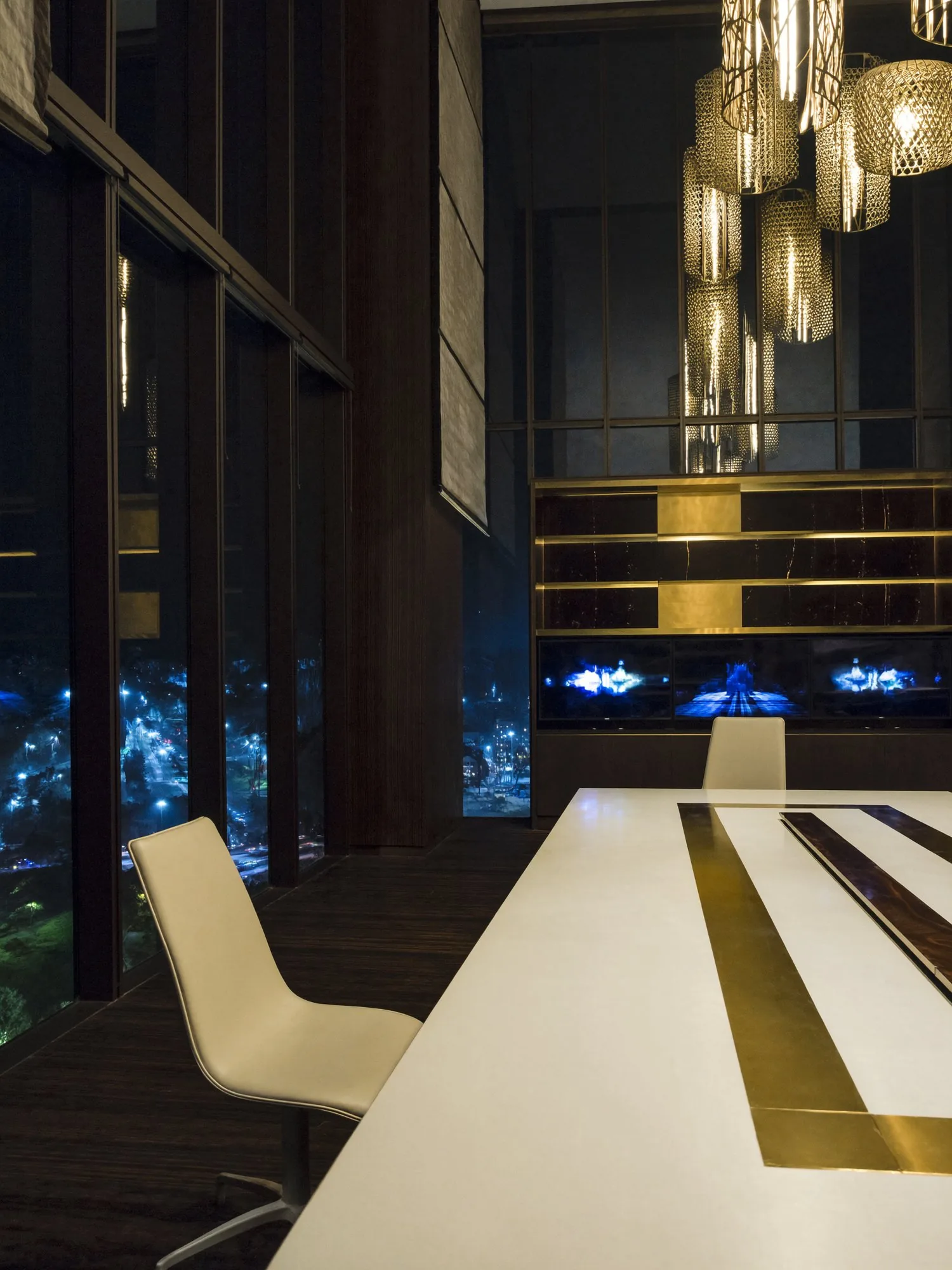 Commercial space with integrated AV and lighting for hospitality and boardrooms