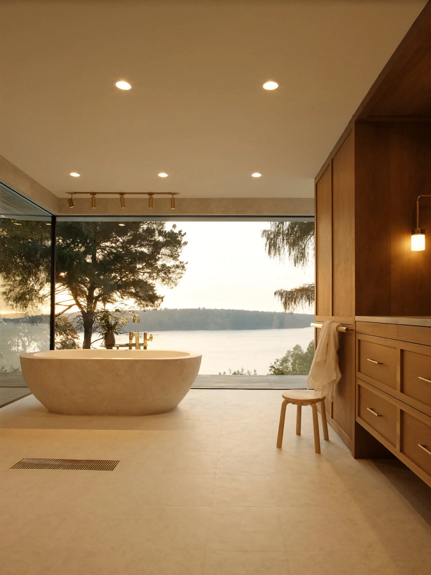 Bathroom with automated lighting and climate control
