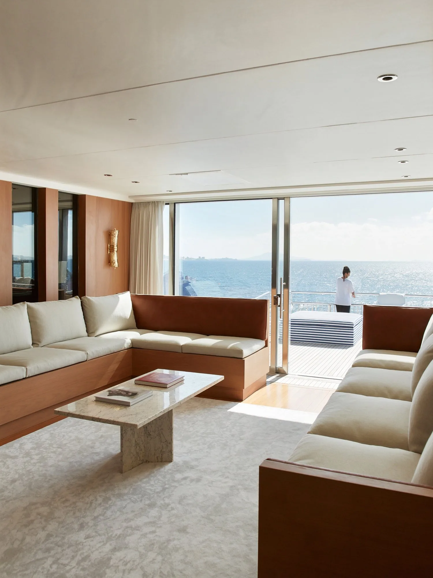 Yacht salon with integrated AV and lighting control