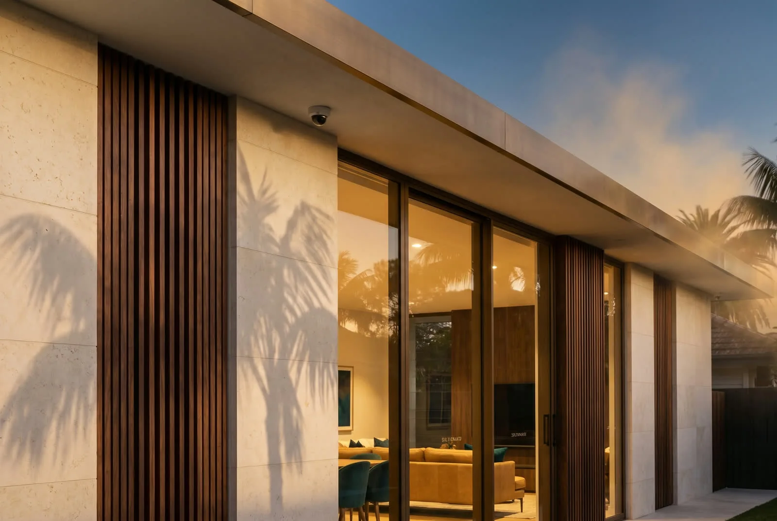 Architectural exterior with a discreet Axis dome security camera